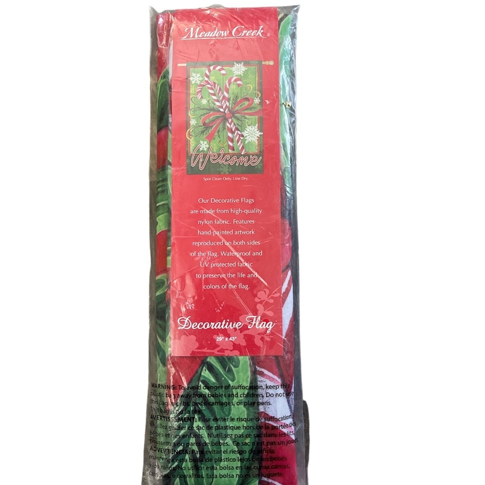 NIP Christmas Candy Cane & Ribbon Welcome  Decorative House Flag 29" x 43"
